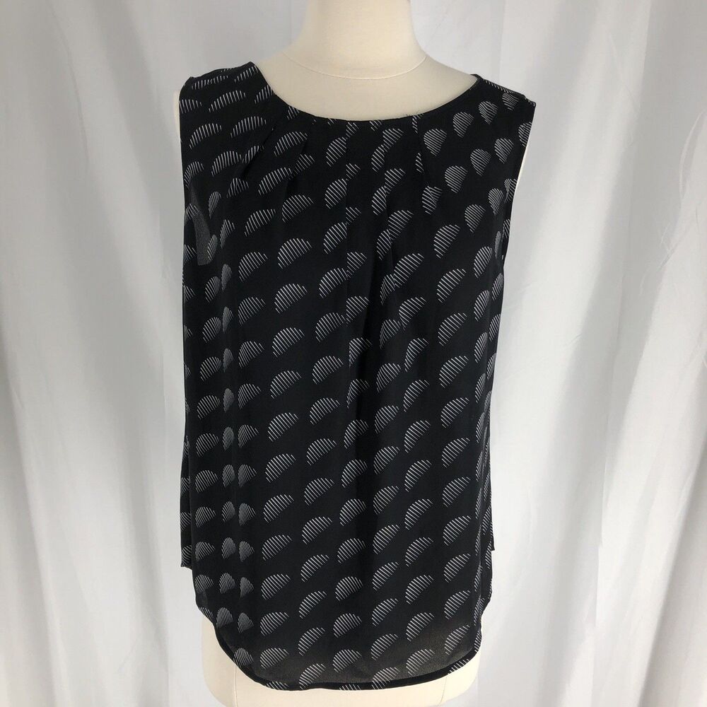 Worthington Women Large Sleeveless Blouse Black White Pattern